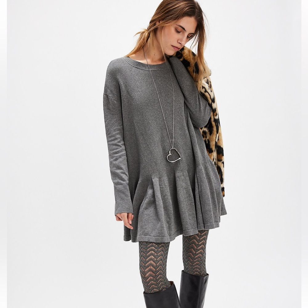 Free People Time On My Side Mini Sweater Dress XS Gray Oversized Boho Cozy NWT